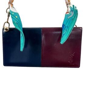 Yves Saint Laurent YSL Vintage Multicolor Two-Tone Long Wallet W/ Added Crossbod